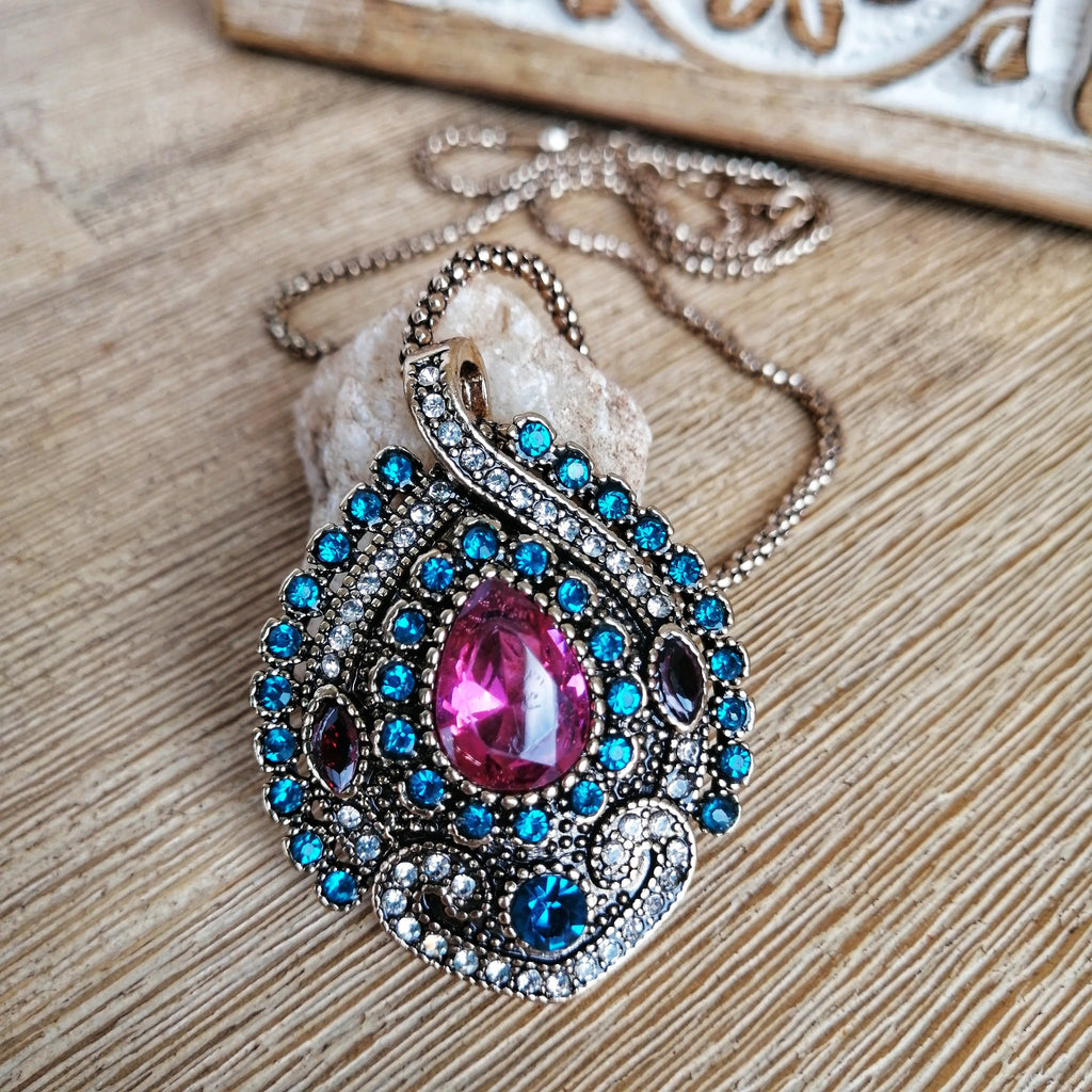 Blue and Pink Stone Necklace
