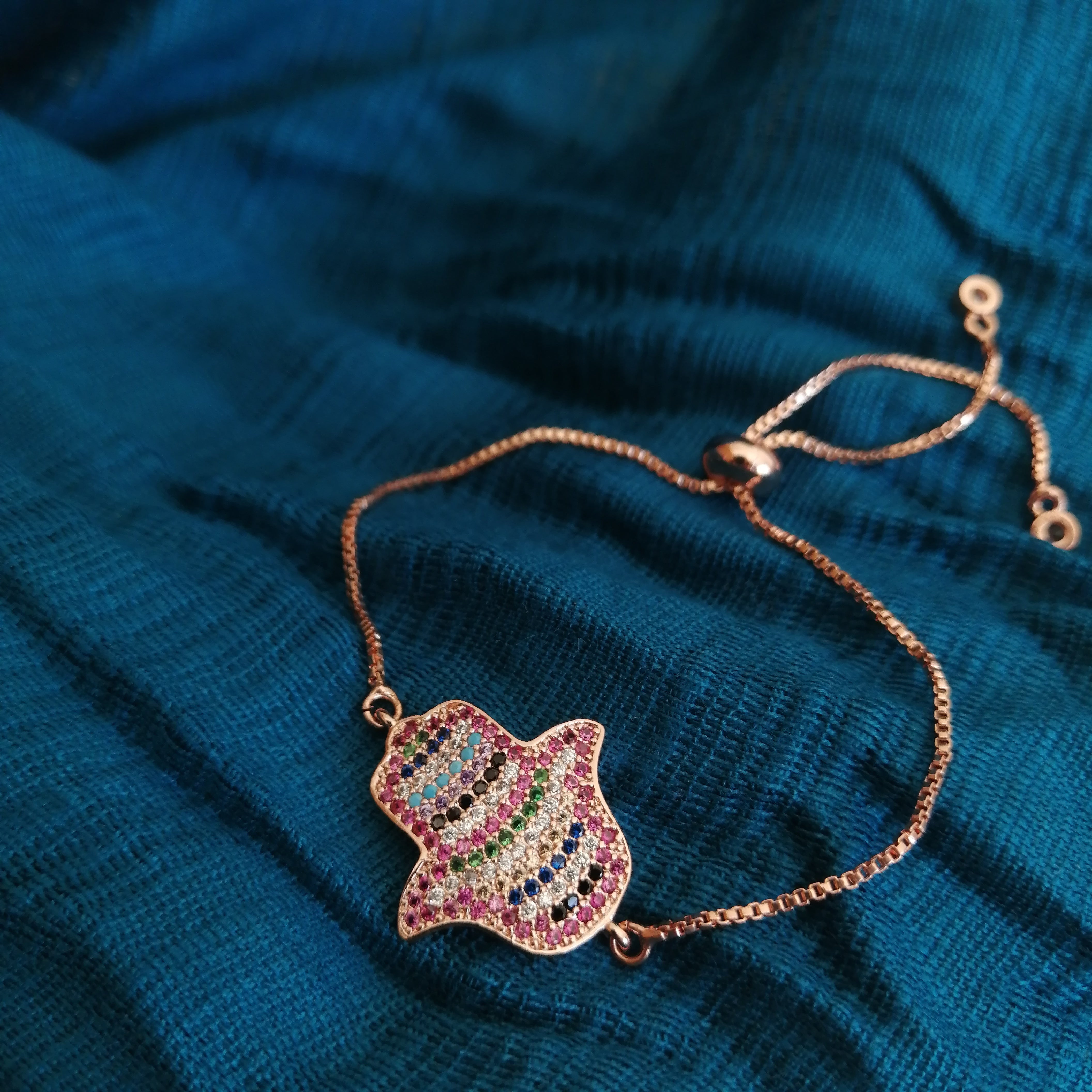 Hamsa Hand Pink and Rose Gold Bracelet