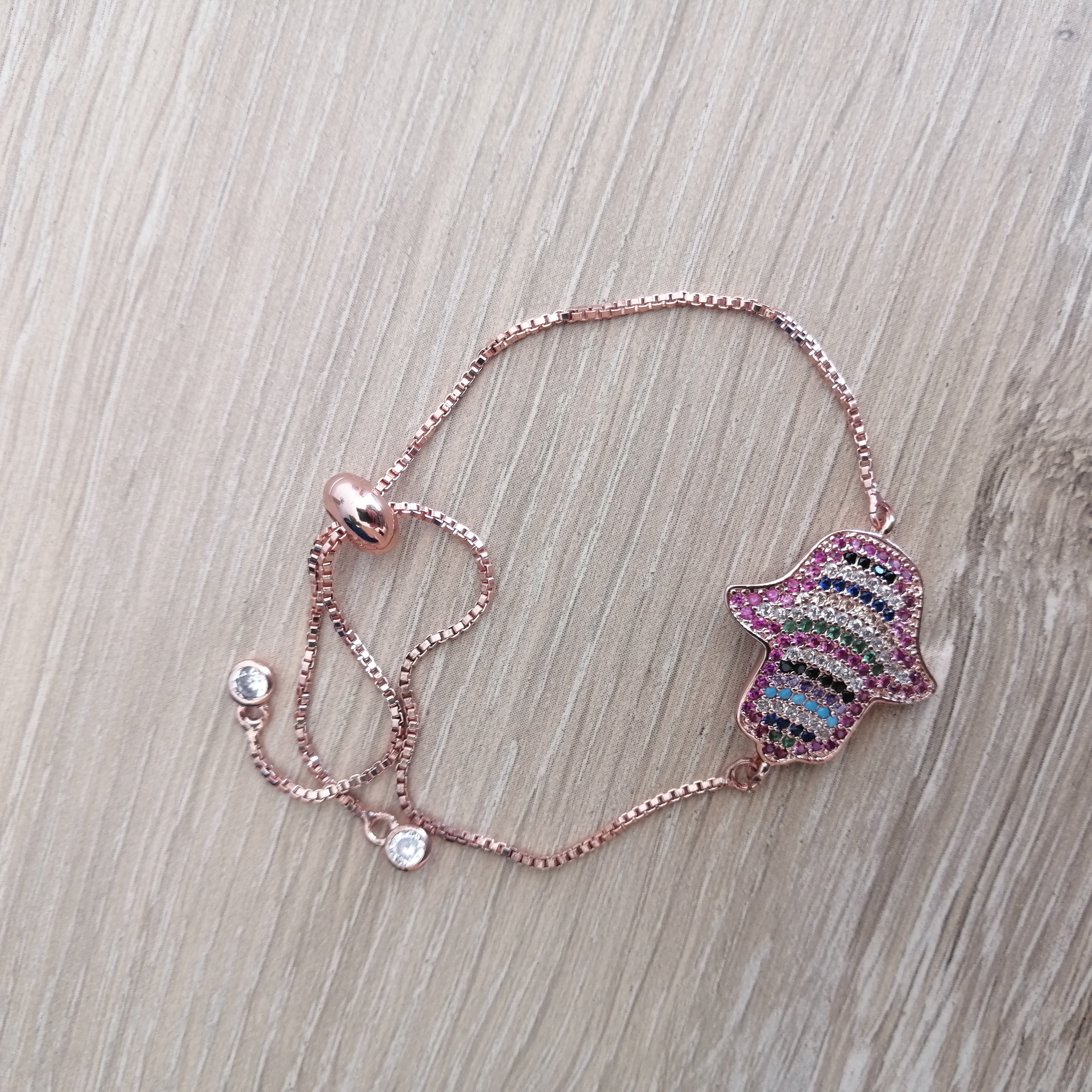 Hamsa Hand Pink and Rose Gold Bracelet