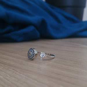 Evil Eye Amulet Silver Band and Blue Stud Ring