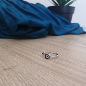 Evil Eye Amulet Silver Band and Black Stud Ring