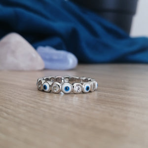 Evil Eye Amulet Silver Band Ring